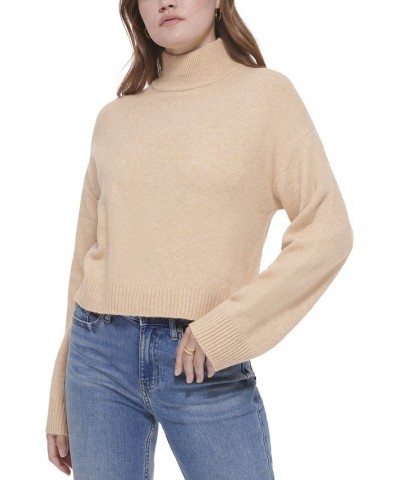 Women's Solid Long Sleeve Mock Neck Sweater Tan/Beige $31.74 Sweaters