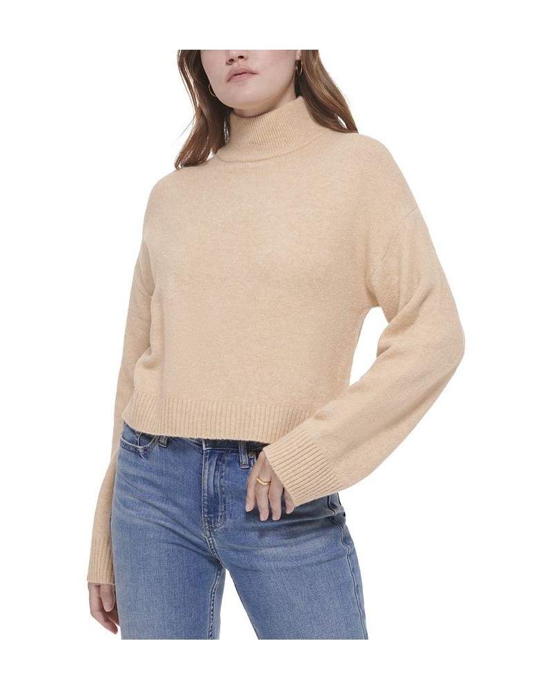 Women's Solid Long Sleeve Mock Neck Sweater Tan/Beige $31.74 Sweaters