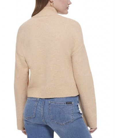 Women's Solid Long Sleeve Mock Neck Sweater Tan/Beige $31.74 Sweaters