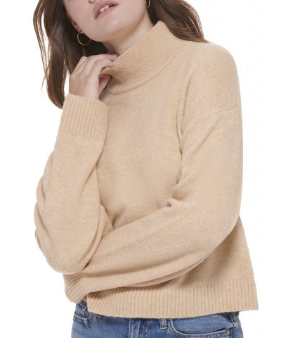 Women's Solid Long Sleeve Mock Neck Sweater Tan/Beige $31.74 Sweaters