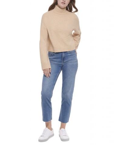 Women's Solid Long Sleeve Mock Neck Sweater Tan/Beige $31.74 Sweaters