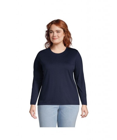 Women's Plus Size Relaxed Supima Cotton Long Sleeve Crewneck T-Shirt Blue $27.47 Tops