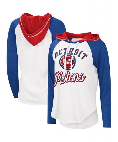 Women's White Detroit Pistons MVP Raglan Hoodie Long Sleeve T-shirt White $26.49 Tops