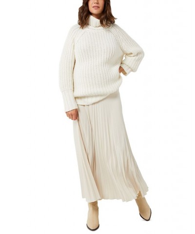 Imma Pleated Fold-Over Maternity Skirt Cream White $56.96 Skirts