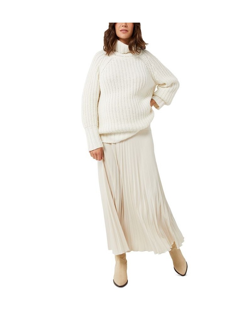 Imma Pleated Fold-Over Maternity Skirt Cream White $56.96 Skirts