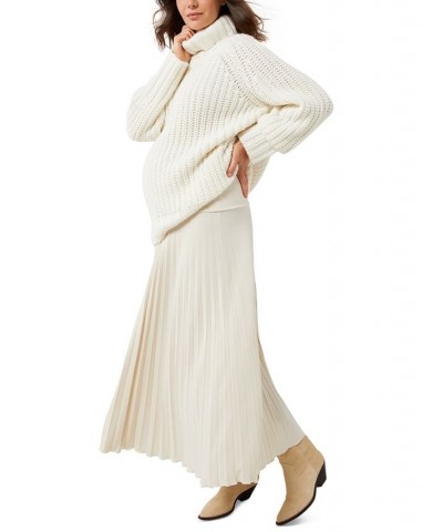 Imma Pleated Fold-Over Maternity Skirt Cream White $56.96 Skirts