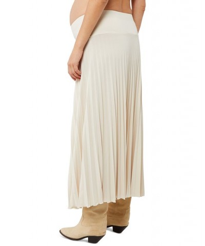 Imma Pleated Fold-Over Maternity Skirt Cream White $56.96 Skirts