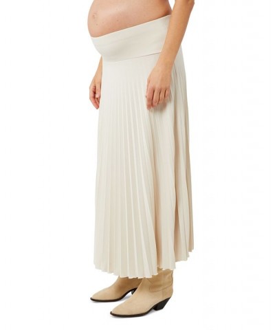 Imma Pleated Fold-Over Maternity Skirt Cream White $56.96 Skirts