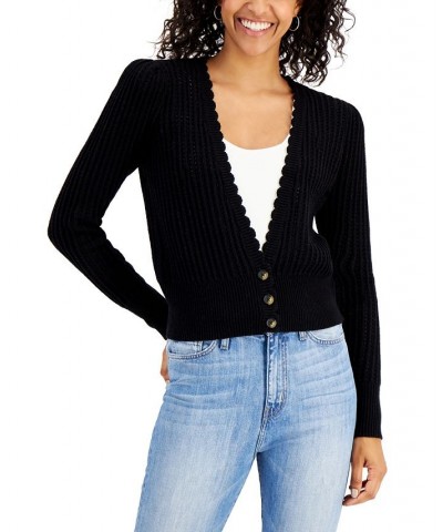 Women's Open-Knit Cardigan Sweater Black $16.56 Sweaters