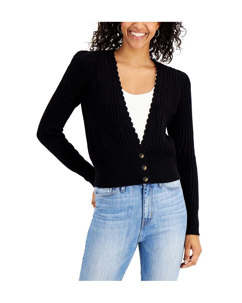 Women's Open-Knit Cardigan Sweater Black $16.56 Sweaters