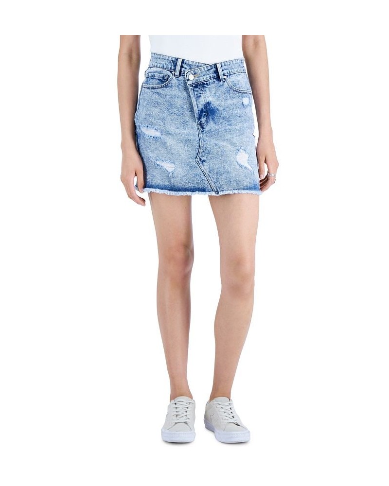 Juniors' Crossover-Waist Denim Skirt Liv Wash $13.00 Skirts