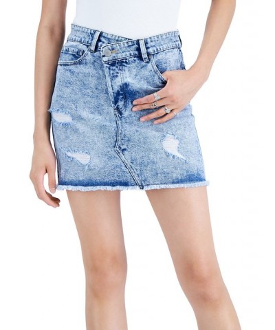 Juniors' Crossover-Waist Denim Skirt Liv Wash $13.00 Skirts