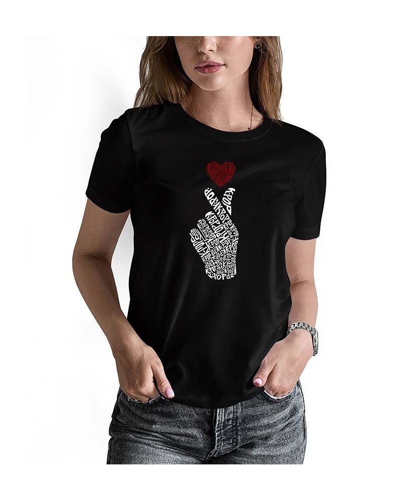 Women's K-Pop Word Art T-shirt Black $18.54 Tops