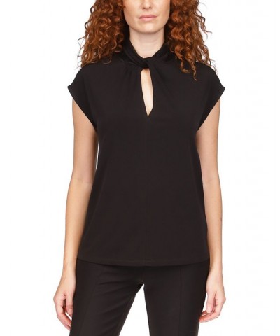 Petite Twisted-Neck Sleeveless Top Black $19.86 Tops