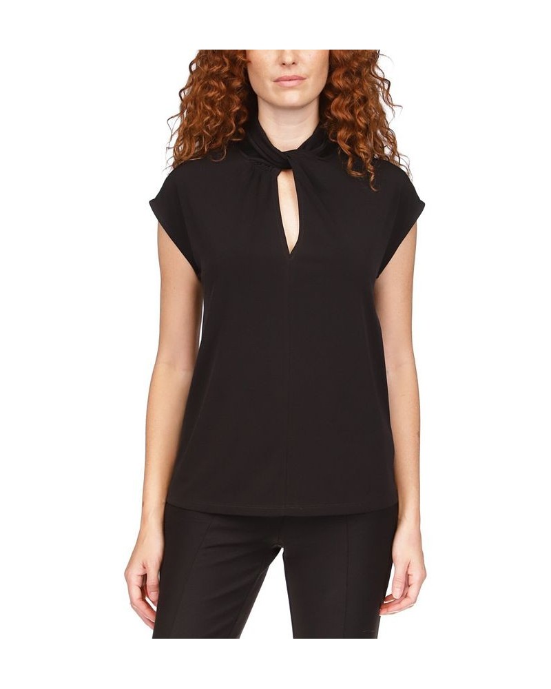 Petite Twisted-Neck Sleeveless Top Black $19.86 Tops