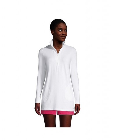 Women's Long Quarter Zip Long Sleeve Tunic Rash Guard Cover-up UPF 50 Sun Protection White $33.56 Swimsuits