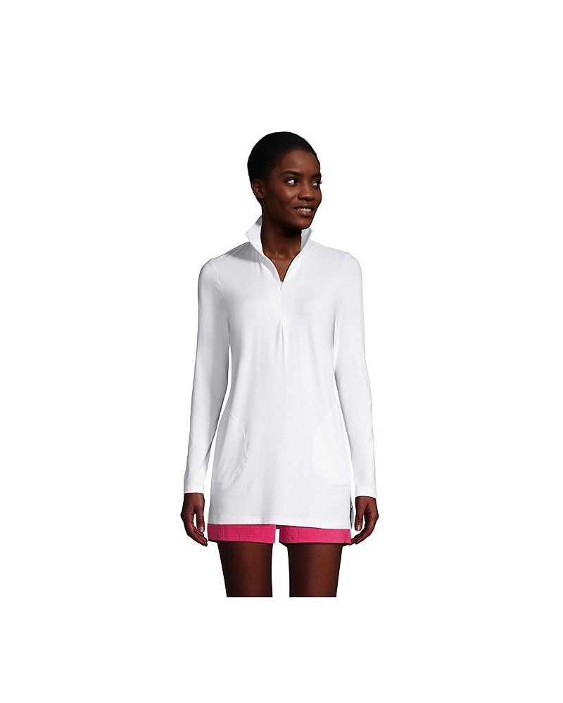 Women's Long Quarter Zip Long Sleeve Tunic Rash Guard Cover-up UPF 50 Sun Protection White $33.56 Swimsuits