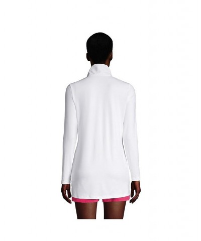 Women's Long Quarter Zip Long Sleeve Tunic Rash Guard Cover-up UPF 50 Sun Protection White $33.56 Swimsuits