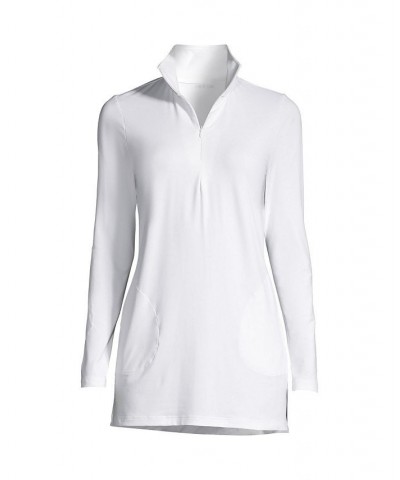 Women's Long Quarter Zip Long Sleeve Tunic Rash Guard Cover-up UPF 50 Sun Protection White $33.56 Swimsuits