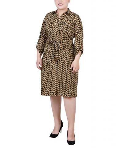 Plus Size Printed Shirt Dress Cypress Inca Gold-Tone Navy Zigzag $19.92 Dresses