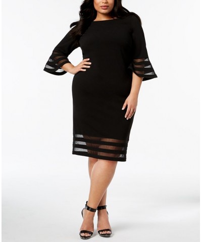 Plus Size Sheer-Stripe Sheath Dress Black $34.09 Dresses