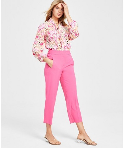 Women's Bi-Stretch Straight-Leg Ankle Pants Pink $48.95 Pants