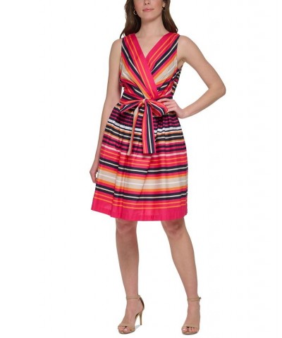 Women's Cotton Striped Fit & Flare Dress Magenta Multi $50.04 Dresses