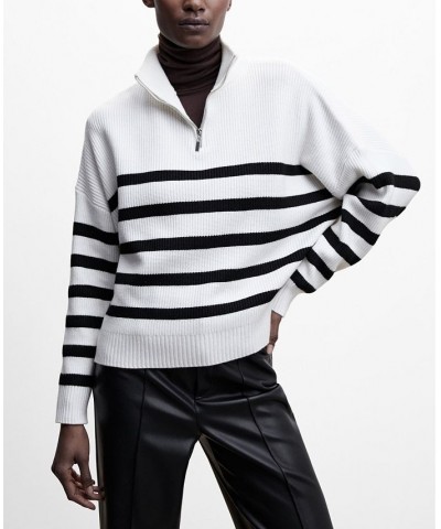 Women's Striped Zipper Sweater Black $28.70 Sweaters