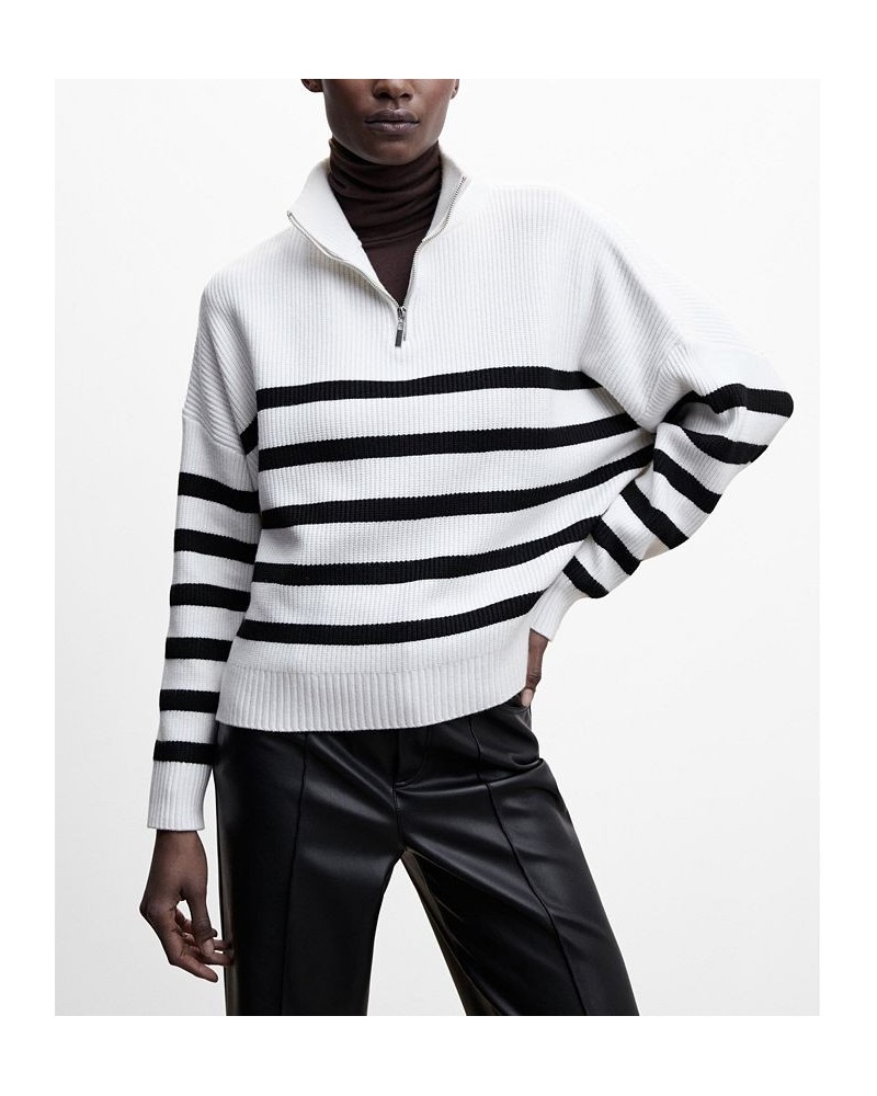 Women's Striped Zipper Sweater Black $28.70 Sweaters