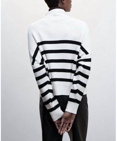 Women's Striped Zipper Sweater Black $28.70 Sweaters