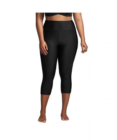 Women's Plus Size High Waisted Modest Swim Leggings with UPF 50 Sun Protection Black $36.64 Swimsuits