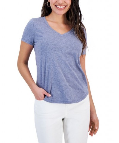 Petite Cloud Print V-Neck Perfect T-Shirt Industrial $10.39 Tops