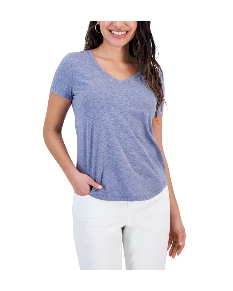 Petite Cloud Print V-Neck Perfect T-Shirt Industrial $10.39 Tops