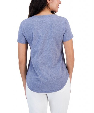 Petite Cloud Print V-Neck Perfect T-Shirt Industrial $10.39 Tops