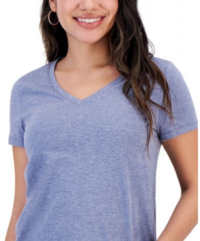 Petite Cloud Print V-Neck Perfect T-Shirt Industrial $10.39 Tops