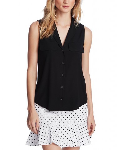 Women's Sleeveless Button-Down Blouse Black $39.16 Tops