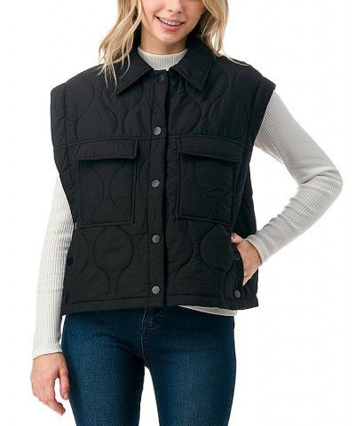 Women's Snap Front Quilted Vest with Front Pockets Black $56.99 Jackets