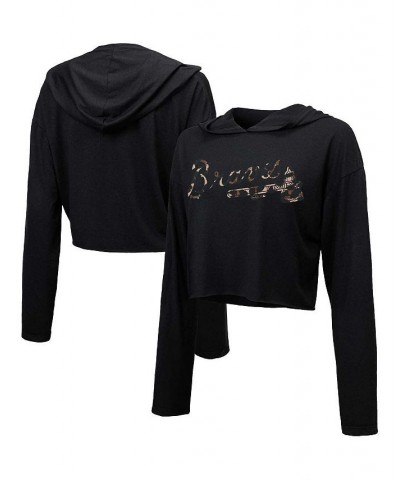 Women's Threads Black Atlanta Braves Leopard Cropped Hoodie Black $29.40 Sweatshirts