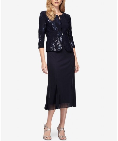 Sequined A-Line Midi Dress and Jacket Blue $73.28 Dresses