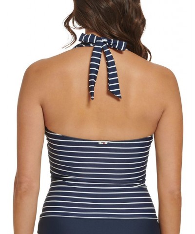 Women's Printed Halter Side-Shirred Tankini Top Sky Captain Sail Away Stripe $46.06 Swimsuits