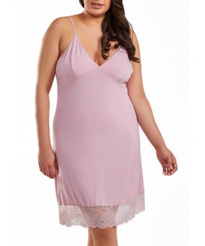 Tobey Plus Size Soft Cup Triangle Bra Modal Fitted Chemise Trimmed in Scalloped Lace Pink $31.49 Sleepwear