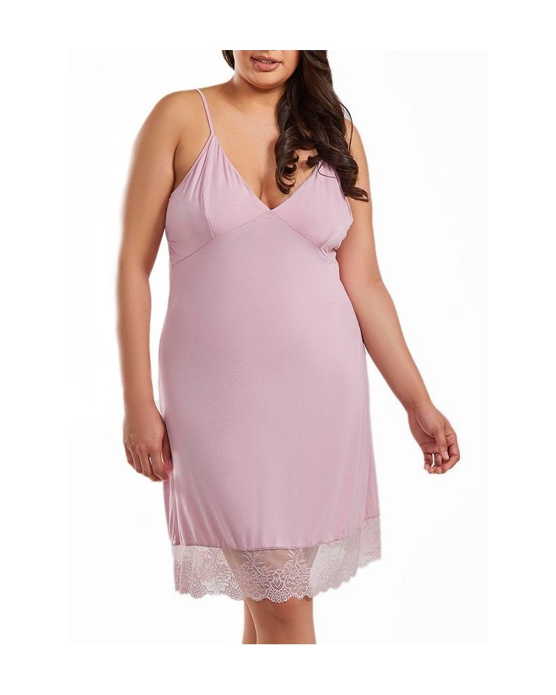 Tobey Plus Size Soft Cup Triangle Bra Modal Fitted Chemise Trimmed in Scalloped Lace Pink $31.49 Sleepwear