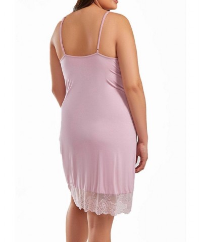 Tobey Plus Size Soft Cup Triangle Bra Modal Fitted Chemise Trimmed in Scalloped Lace Pink $31.49 Sleepwear