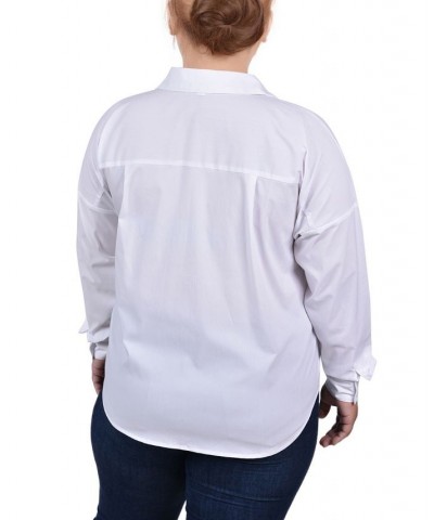 Plus Size Long Sleeve Hidden Placket Blouse with Studs White $11.97 Tops