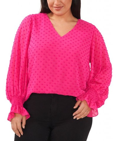 Plus Size Clip Dot V-Neck Blouse Multi $26.16 Tops