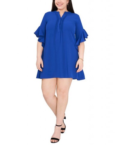 Plus Size 3/4-Sleeve Ruffle-Cuff Dress Deep Azure $26.78 Dresses