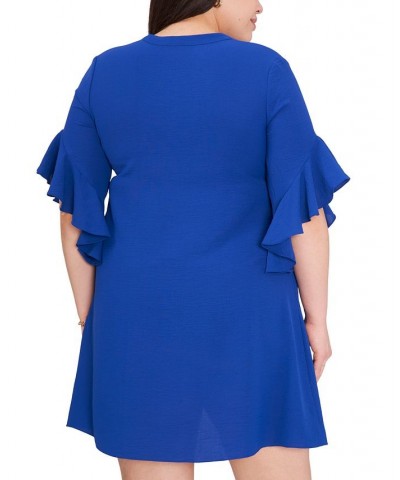 Plus Size 3/4-Sleeve Ruffle-Cuff Dress Deep Azure $26.78 Dresses