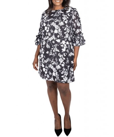 Plus Size Swiss Dot Floral Print Ruffle Sleeve Dress Black $39.99 Dresses