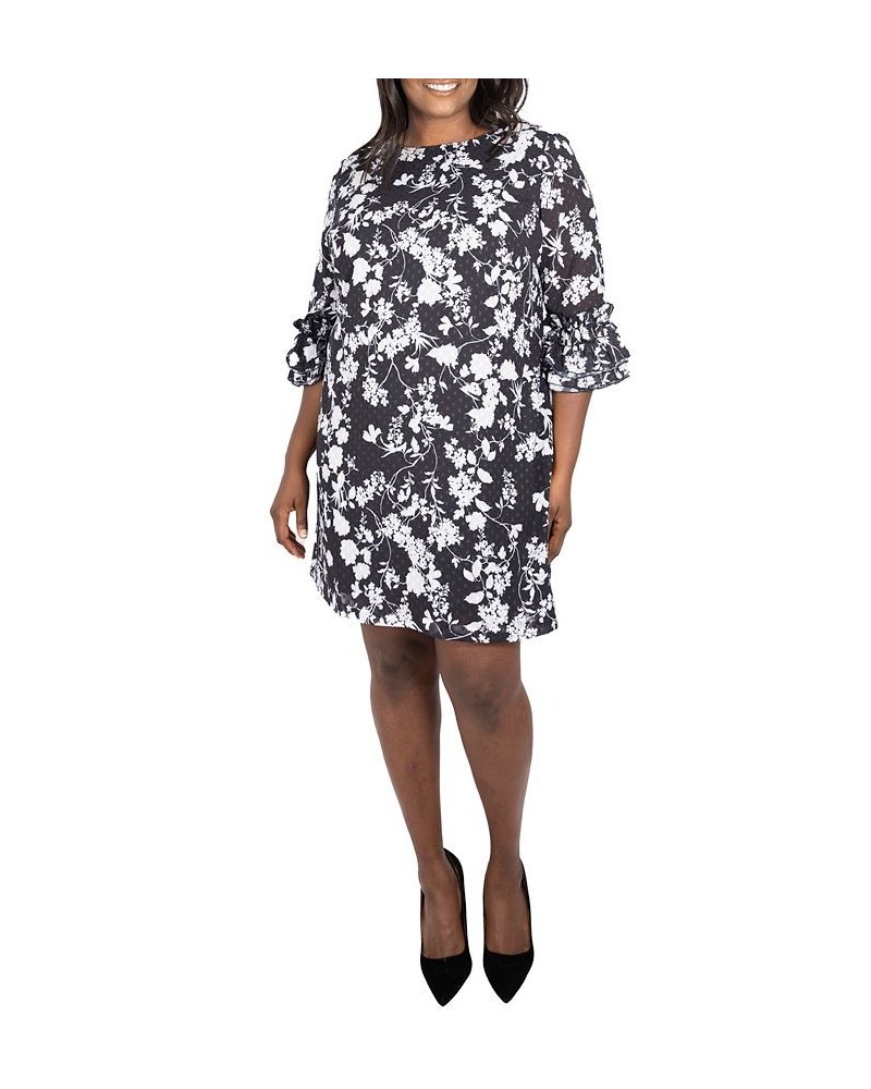 Plus Size Swiss Dot Floral Print Ruffle Sleeve Dress Black $39.99 Dresses