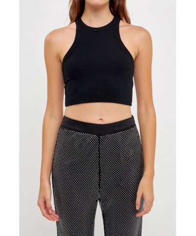 Women's Crop Knit Tank Top Black $18.00 Tops